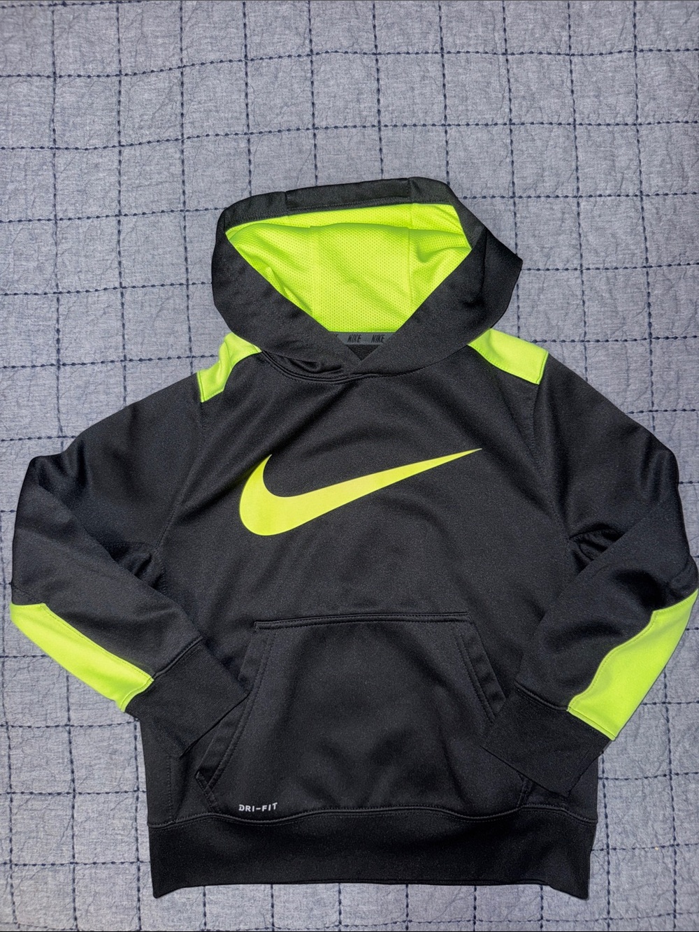 Nike size small kids boys hoodie dri-fit neon yellow/green and black